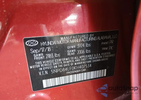 2019 Hyundai Elantra Sel z USA, uszkodzony, nr VIN 5NPD84LF0KH407534